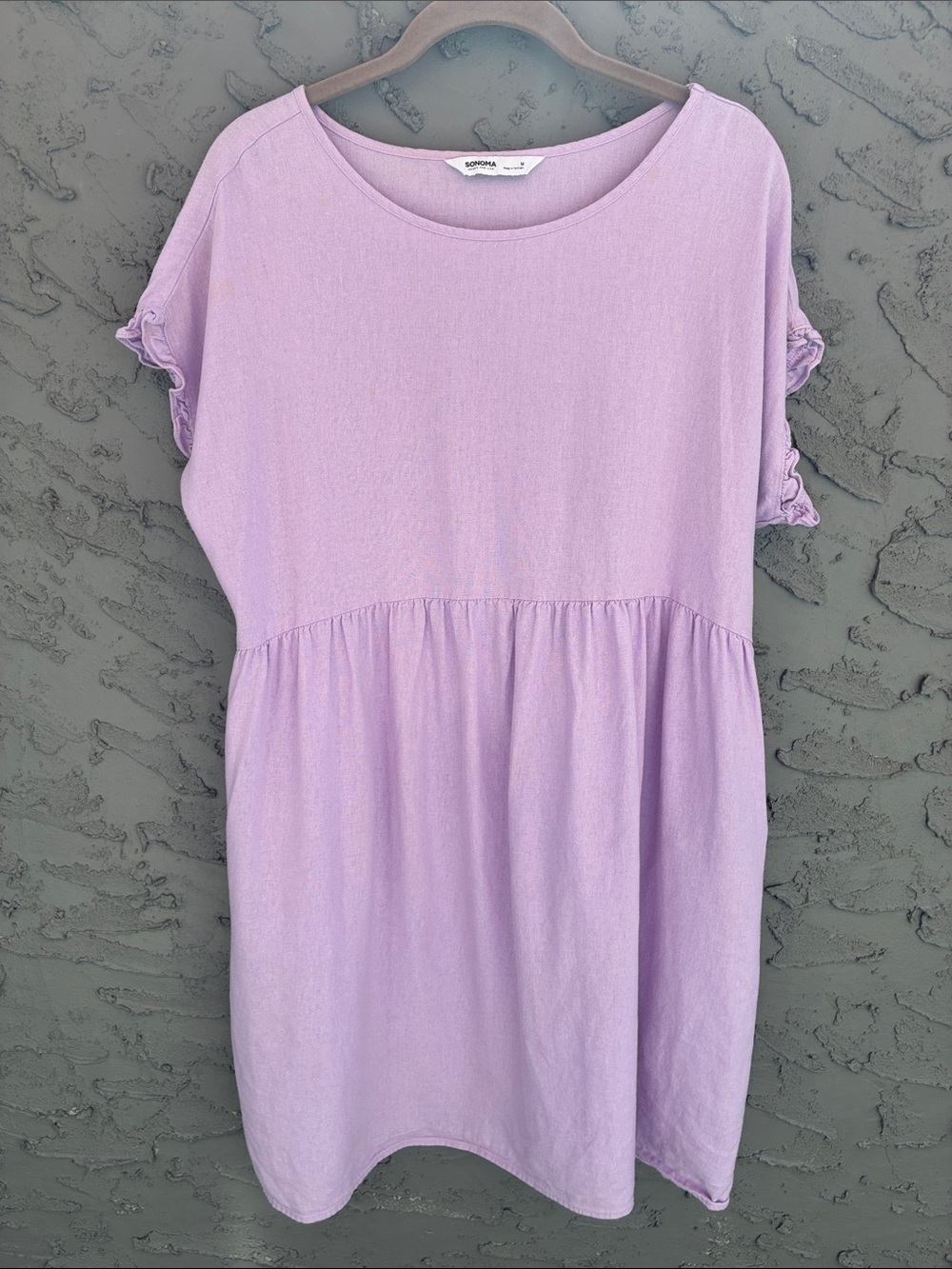 Sonoma Linen Rayon Lilac Midi Dress Pockets Ruffle Sleeves Sz M Worn 1x